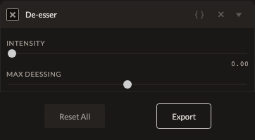 Screenshot of the De-esser control in Fictura