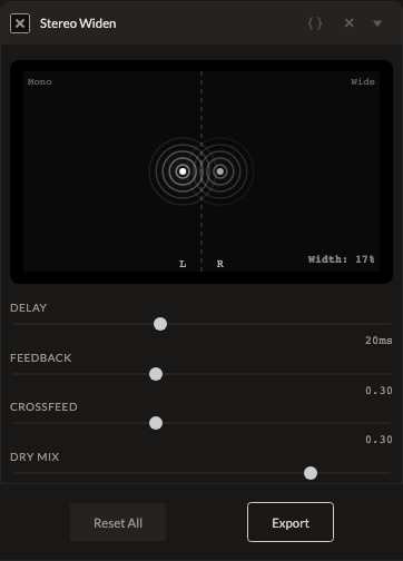 Screenshot of the Stereo Widen control in Fictura