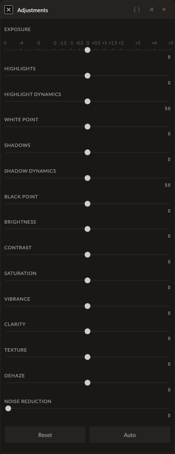 Screenshot of the Adjustments control in Fictura