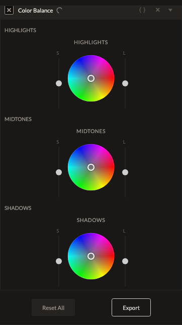 Screenshot of the Color Balance control in Fictura