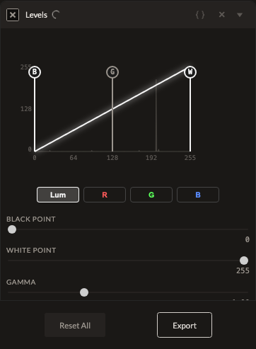 Screenshot of the Levels control in Fictura