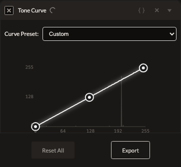Screenshot of the Tone Curve control in Fictura